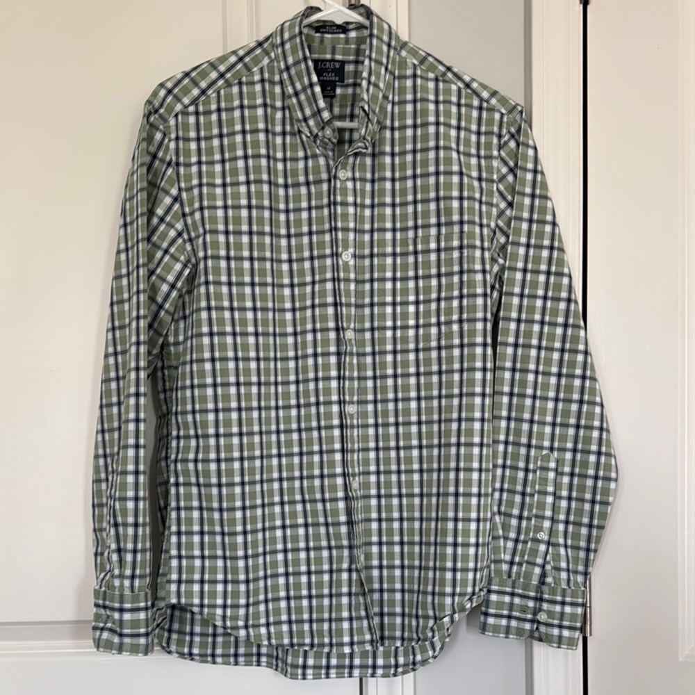 J. Crew Green and White Casual Button Down Shirt